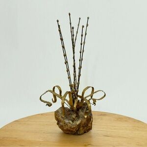 Vintage MCM Brutalist Bronze Sculpture Honey Amber Calcite Crystal C. Jere Style